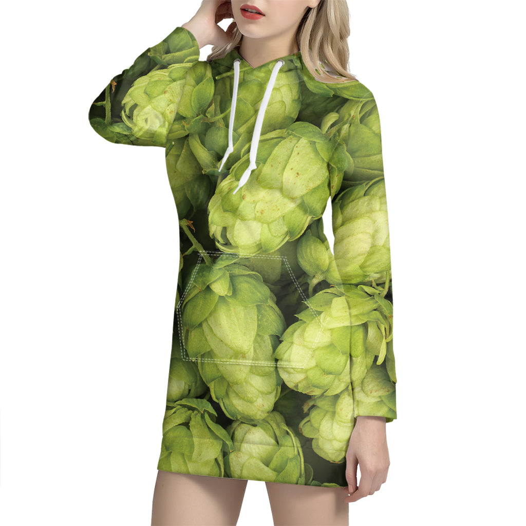 Fresh Hop Cone Print Hoodie Dress