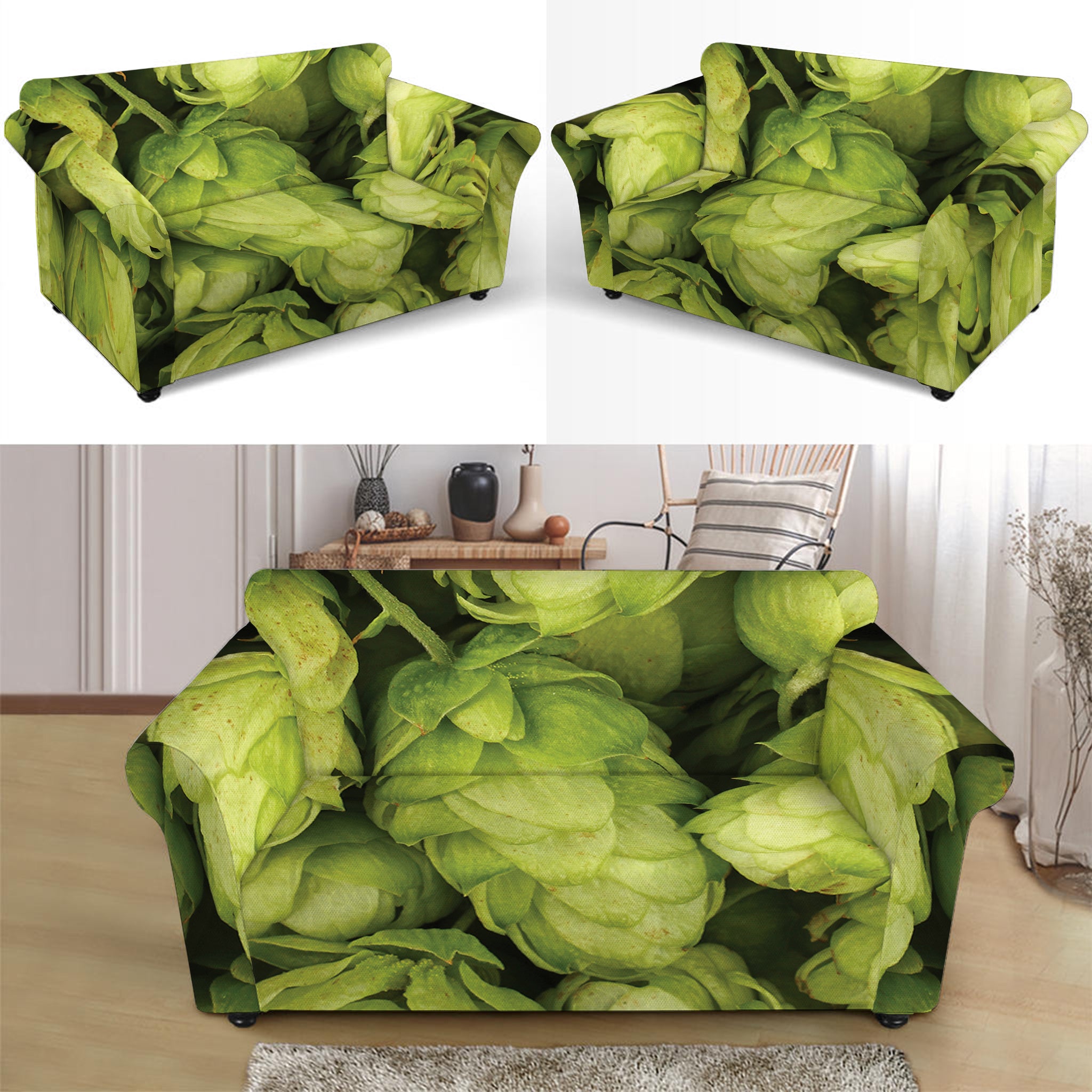 Fresh Hop Cone Print Loveseat Slipcover