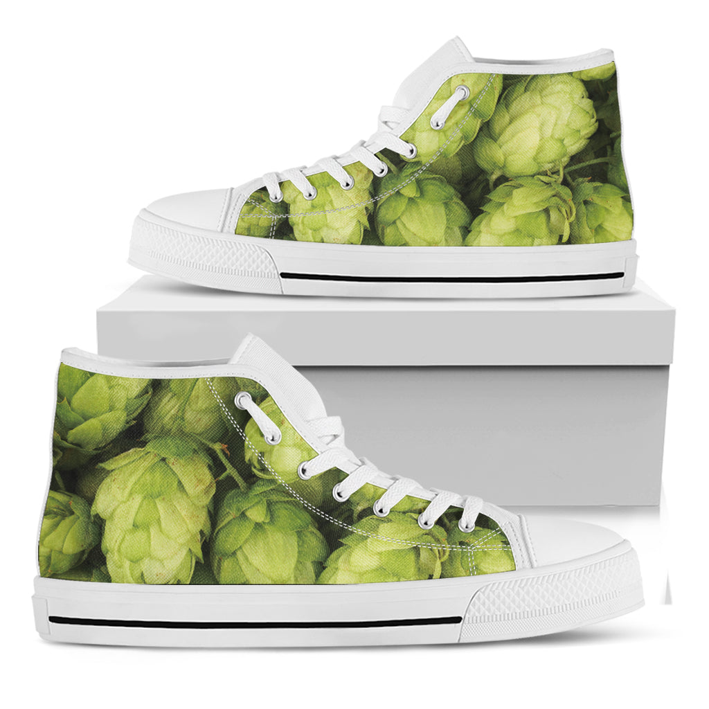 Fresh Hop Cone Print White High Top Shoes