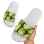 Fresh Hop Cone Print White Slide Sandals