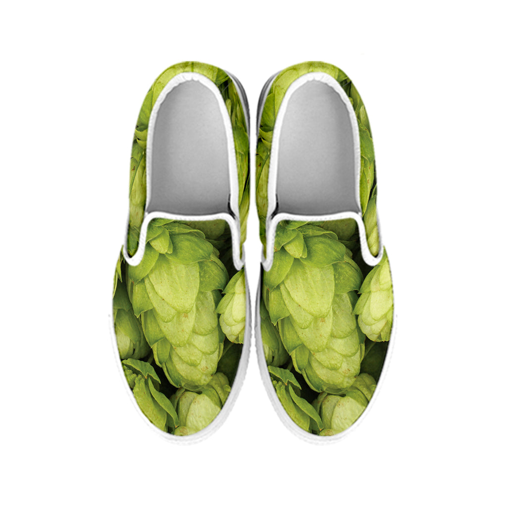 Fresh Hop Cone Print White Slip On Shoes