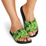 Fresh Lettuce Leaves Print Black Slide Sandals