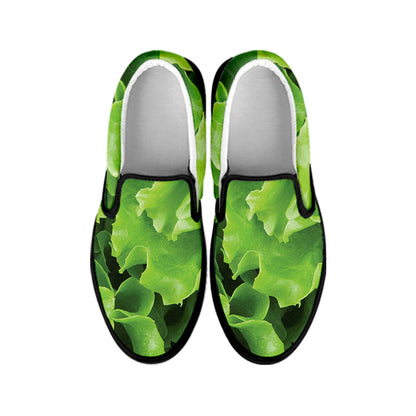 Fresh Lettuce Leaves Print Black Slip On Shoes