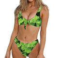 Fresh Lettuce Leaves Print Front Bow Tie Bikini