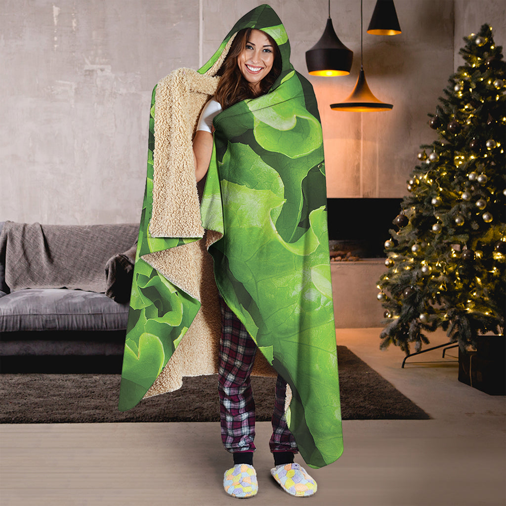 Fresh Lettuce Leaves Print Hooded Blanket