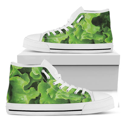 Fresh Lettuce Leaves Print White High Top Shoes