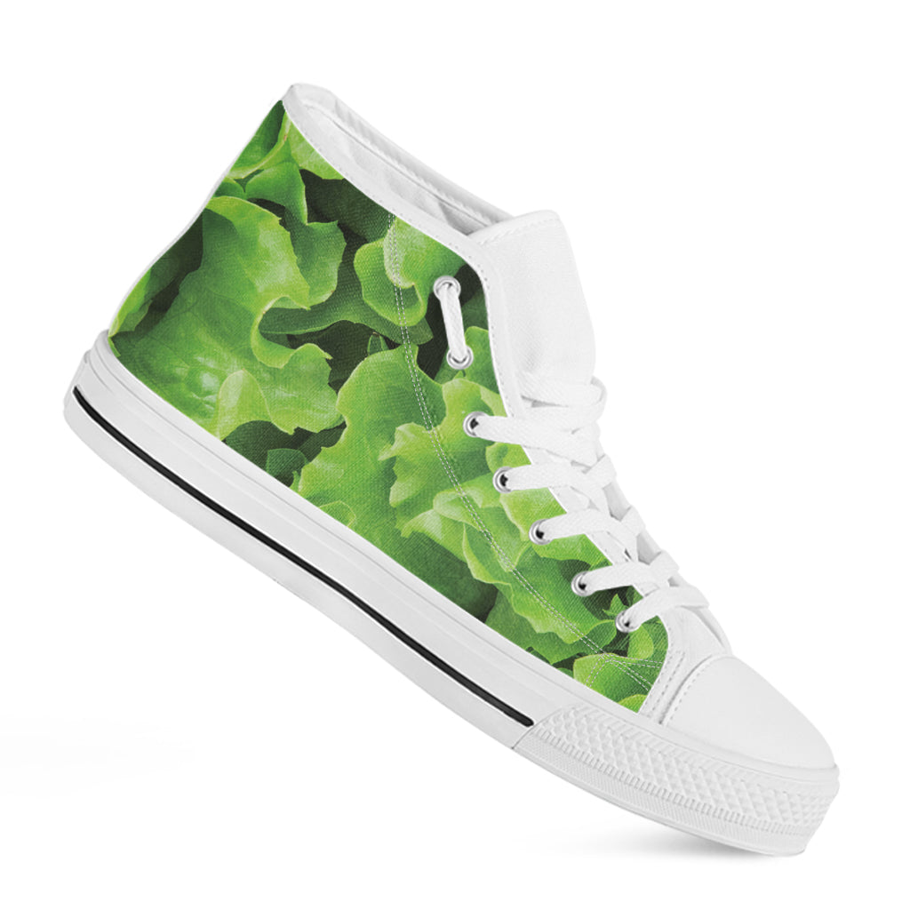 Fresh Lettuce Leaves Print White High Top Shoes