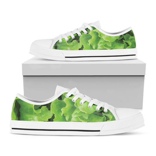 Fresh Lettuce Leaves Print White Low Top Shoes