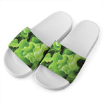 Fresh Lettuce Leaves Print White Slide Sandals