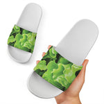 Fresh Lettuce Leaves Print White Slide Sandals