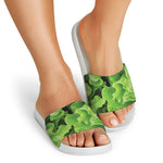 Fresh Lettuce Leaves Print White Slide Sandals