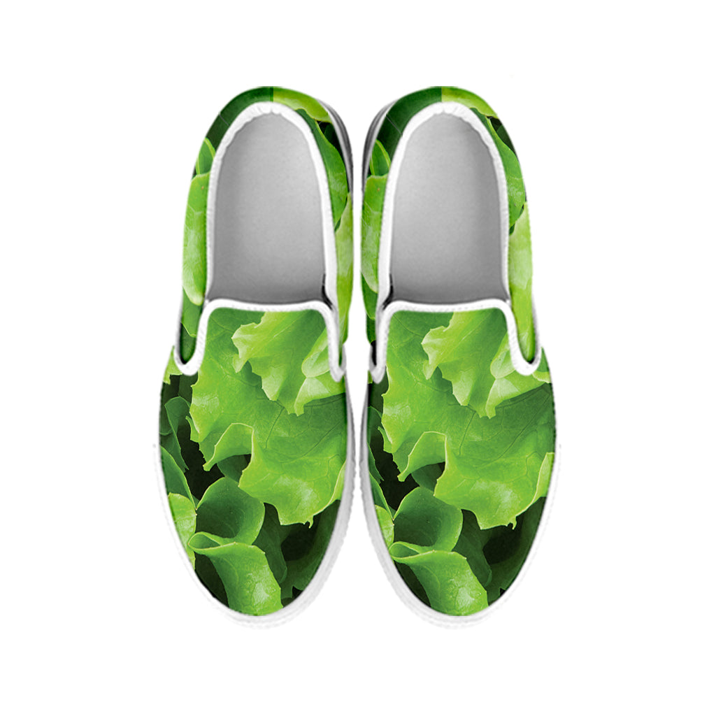 Fresh Lettuce Leaves Print White Slip On Shoes