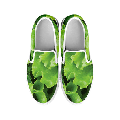 Fresh Lettuce Leaves Print White Slip On Shoes