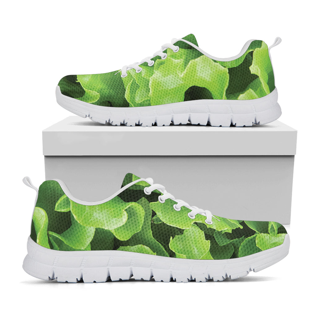 Fresh Lettuce Leaves Print White Sneakers
