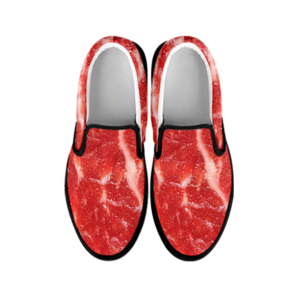 Fresh Meat Print Black Slip On Shoes