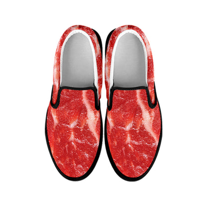 Fresh Meat Print Black Slip On Shoes