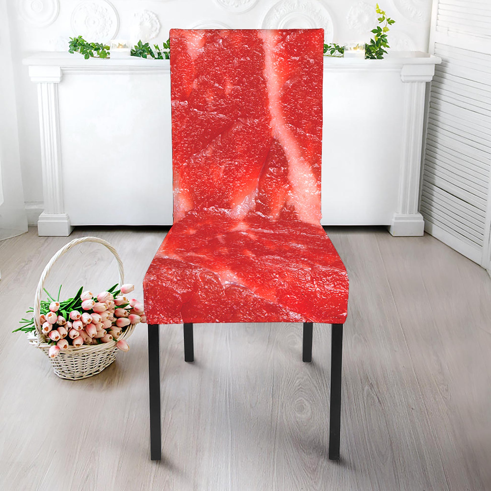 Fresh Meat Print Dining Chair Slipcover