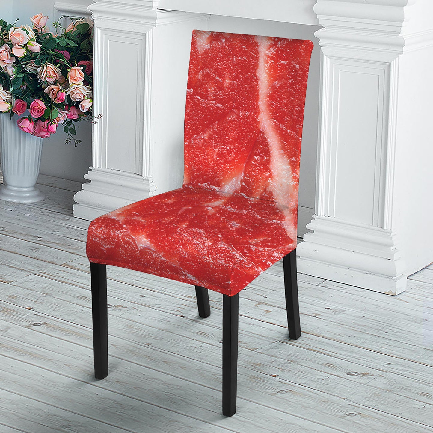Fresh Meat Print Dining Chair Slipcover