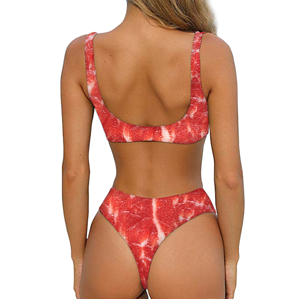 Fresh Meat Print Front Bow Tie Bikini
