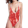 Fresh Meat Print One Piece High Cut Swimsuit