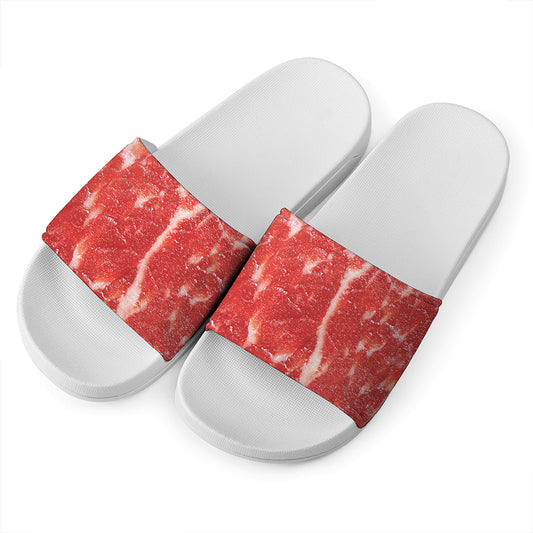 Fresh Meat Print White Slide Sandals