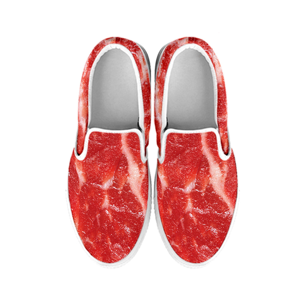 Fresh Meat Print White Slip On Shoes