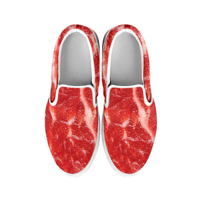 Fresh Meat Print White Slip On Shoes