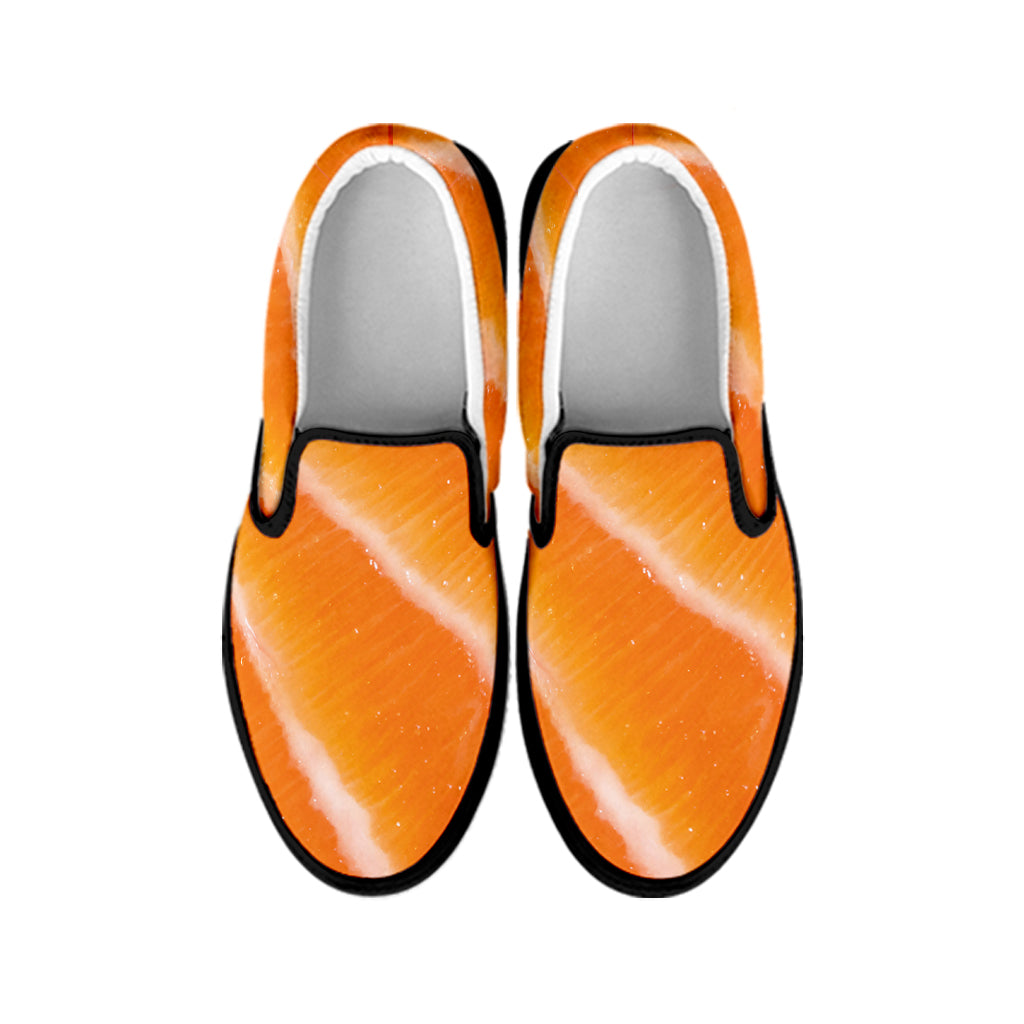 Fresh Salmon Print Black Slip On Shoes