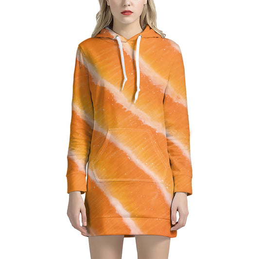 Fresh Salmon Print Hoodie Dress