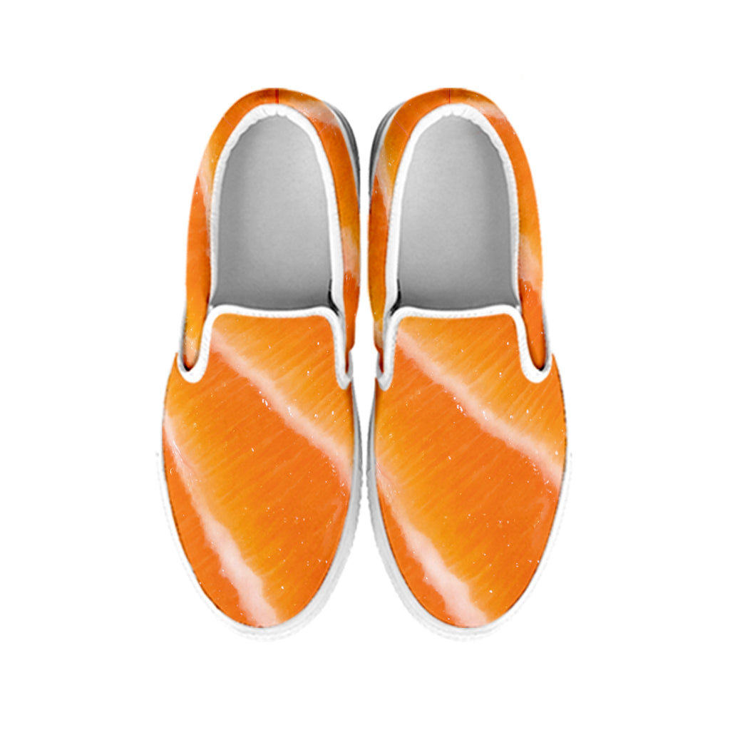 Fresh Salmon Print White Slip On Shoes
