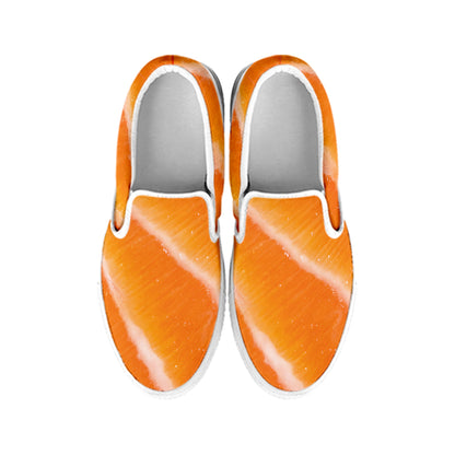 Fresh Salmon Print White Slip On Shoes