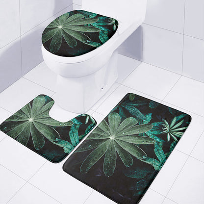Fresh Tropical Leaf Print 3 Piece Bath Mat Set