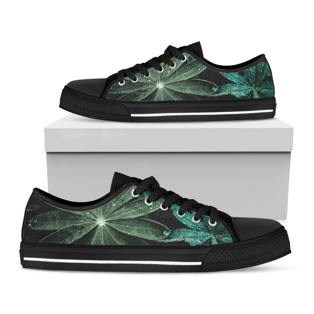 Fresh Tropical Leaf Print Black Low Top Shoes