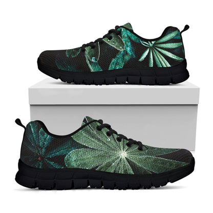 Fresh Tropical Leaf Print Black Sneakers