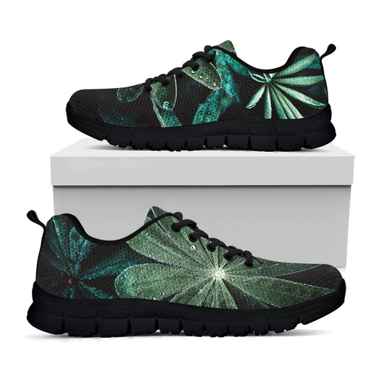 Fresh Tropical Leaf Print Black Sneakers