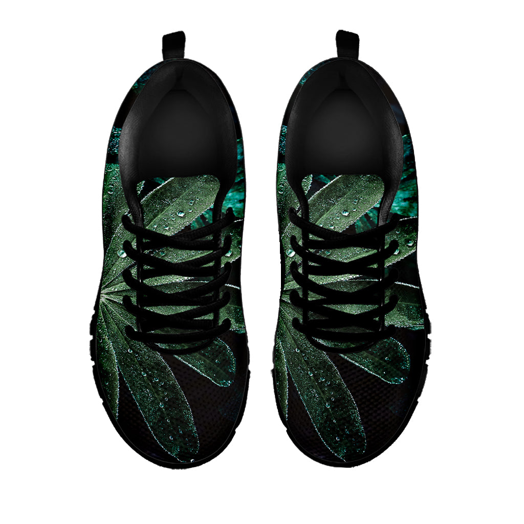 Fresh Tropical Leaf Print Black Sneakers