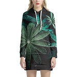 Fresh Tropical Leaf Print Hoodie Dress
