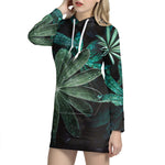 Fresh Tropical Leaf Print Hoodie Dress