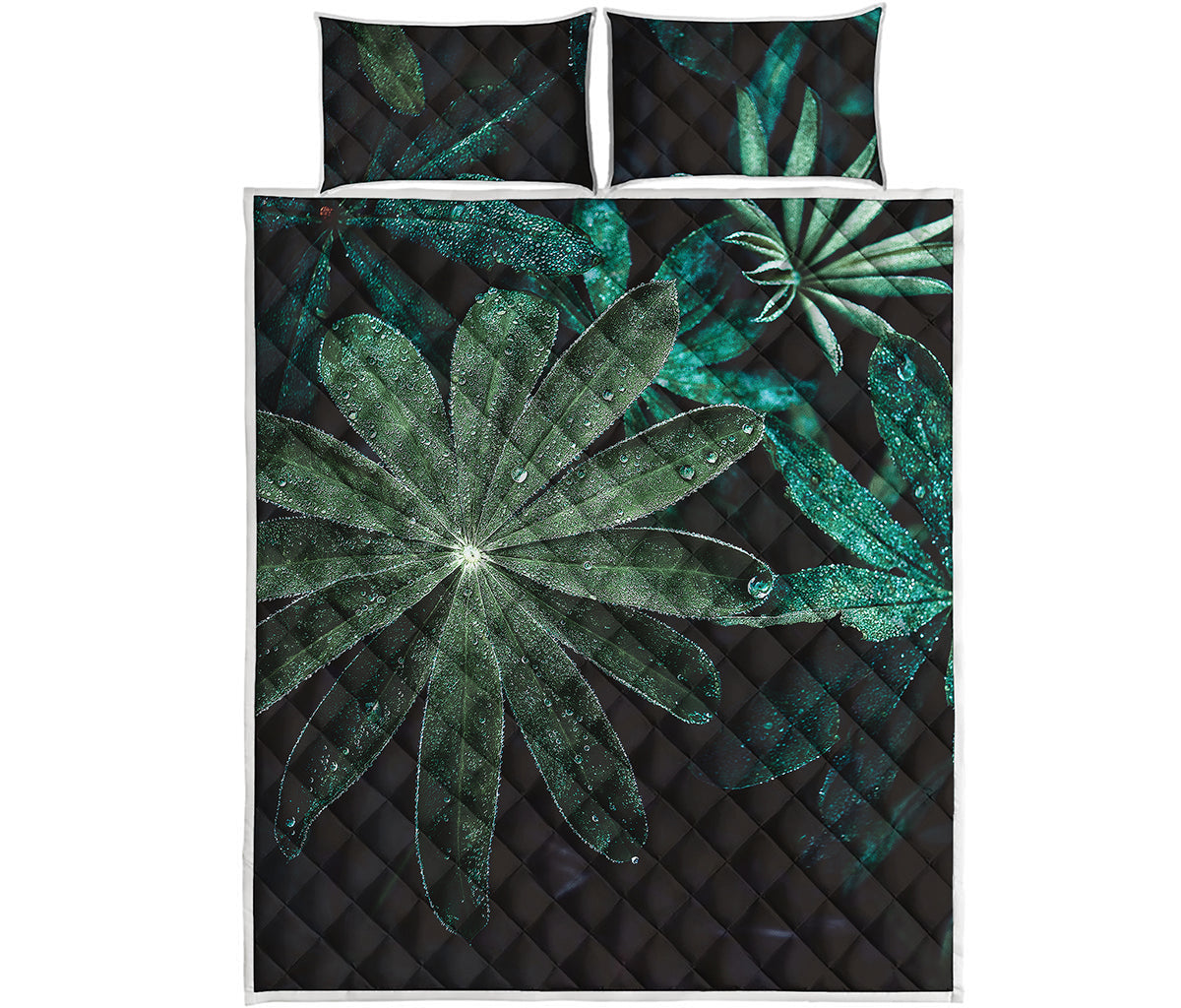 Fresh Tropical Leaf Print Quilt Bed Set