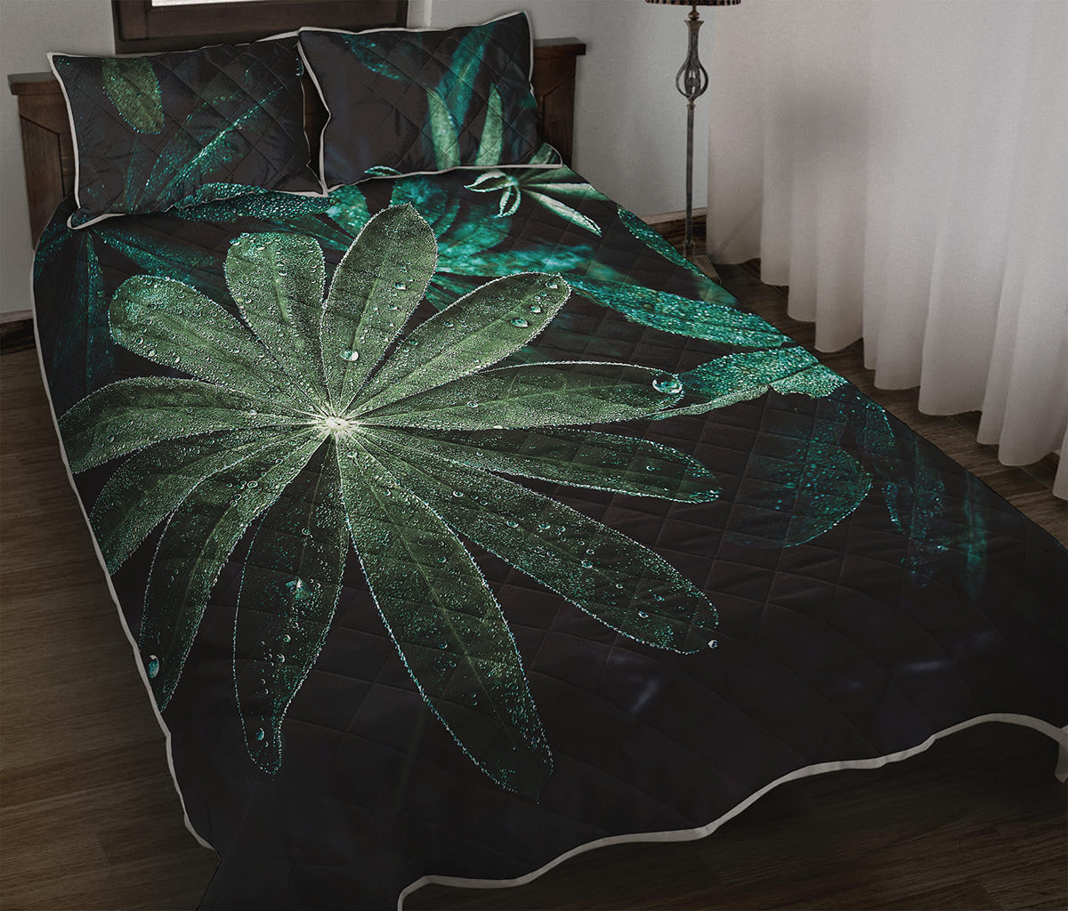 Fresh Tropical Leaf Print Quilt Bed Set
