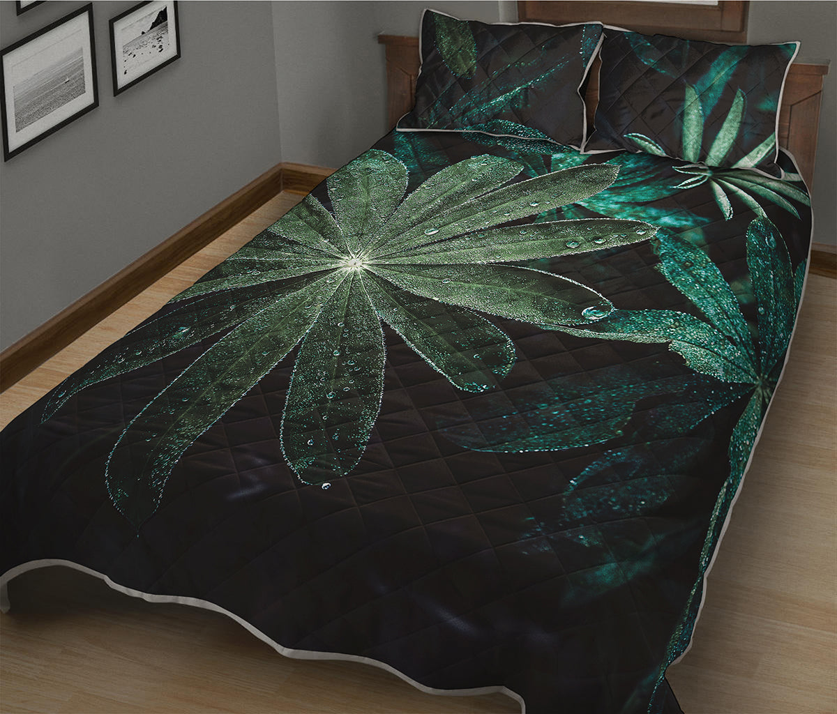 Fresh Tropical Leaf Print Quilt Bed Set