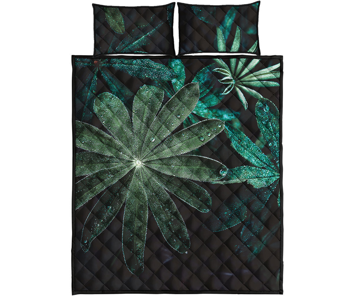 Fresh Tropical Leaf Print Quilt Bed Set