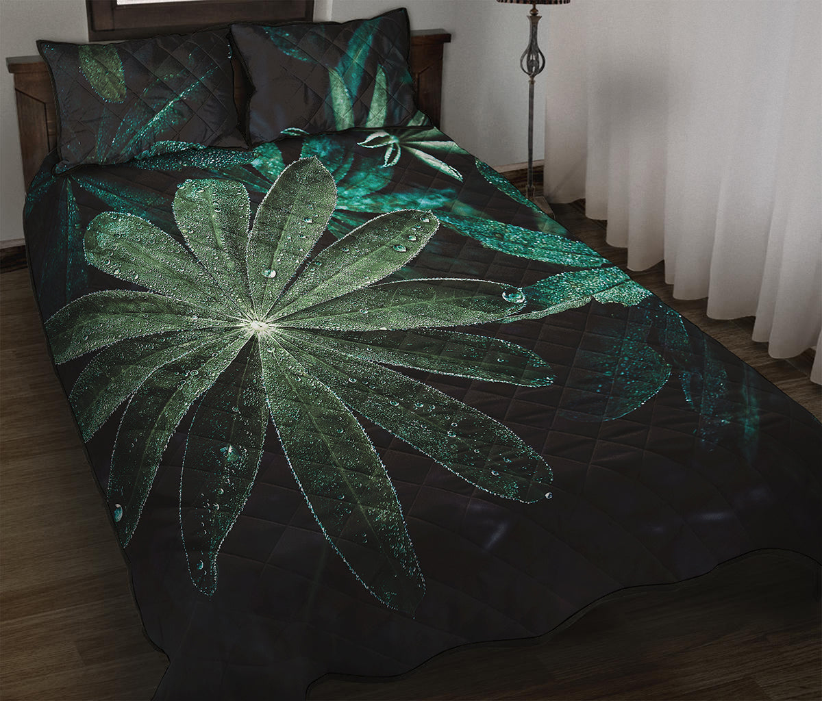 Fresh Tropical Leaf Print Quilt Bed Set