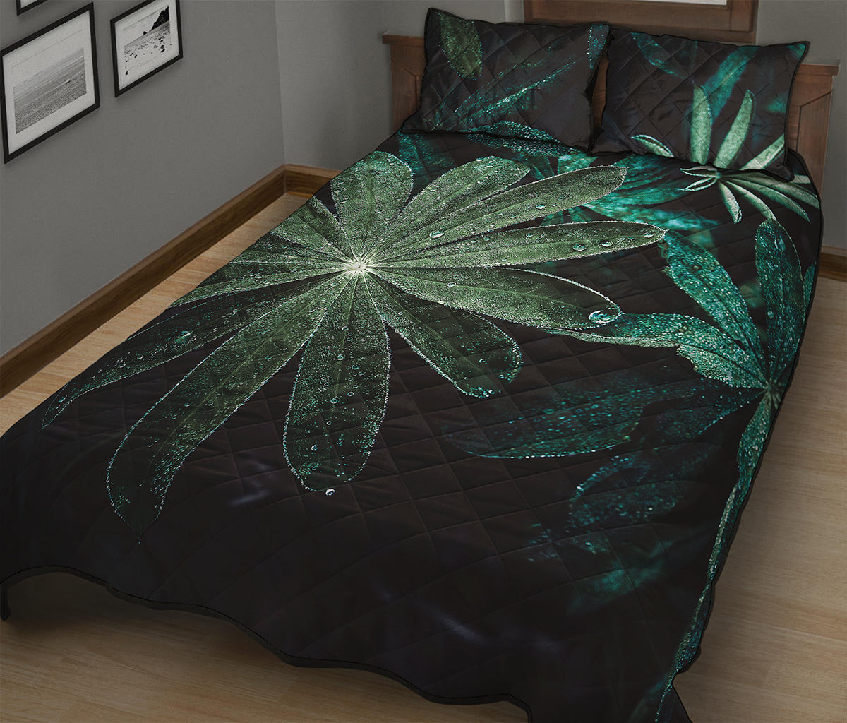 Fresh Tropical Leaf Print Quilt Bed Set