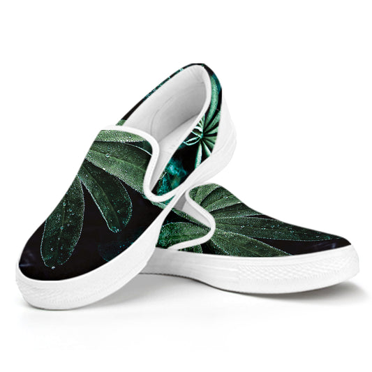 Fresh Tropical Leaf Print White Slip On Shoes