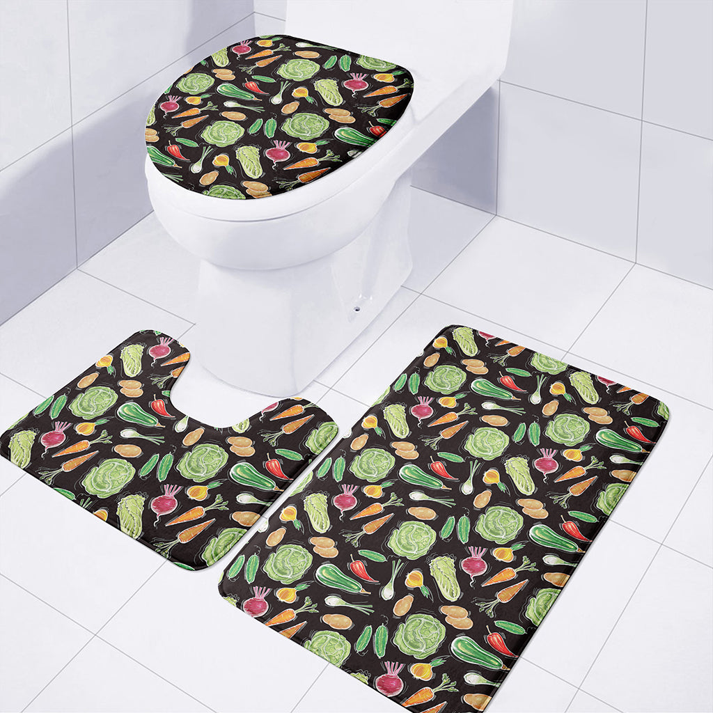 Fresh Vegetable Pattern Print 3 Piece Bath Mat Set
