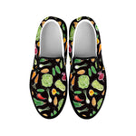 Fresh Vegetable Pattern Print Black Slip On Shoes