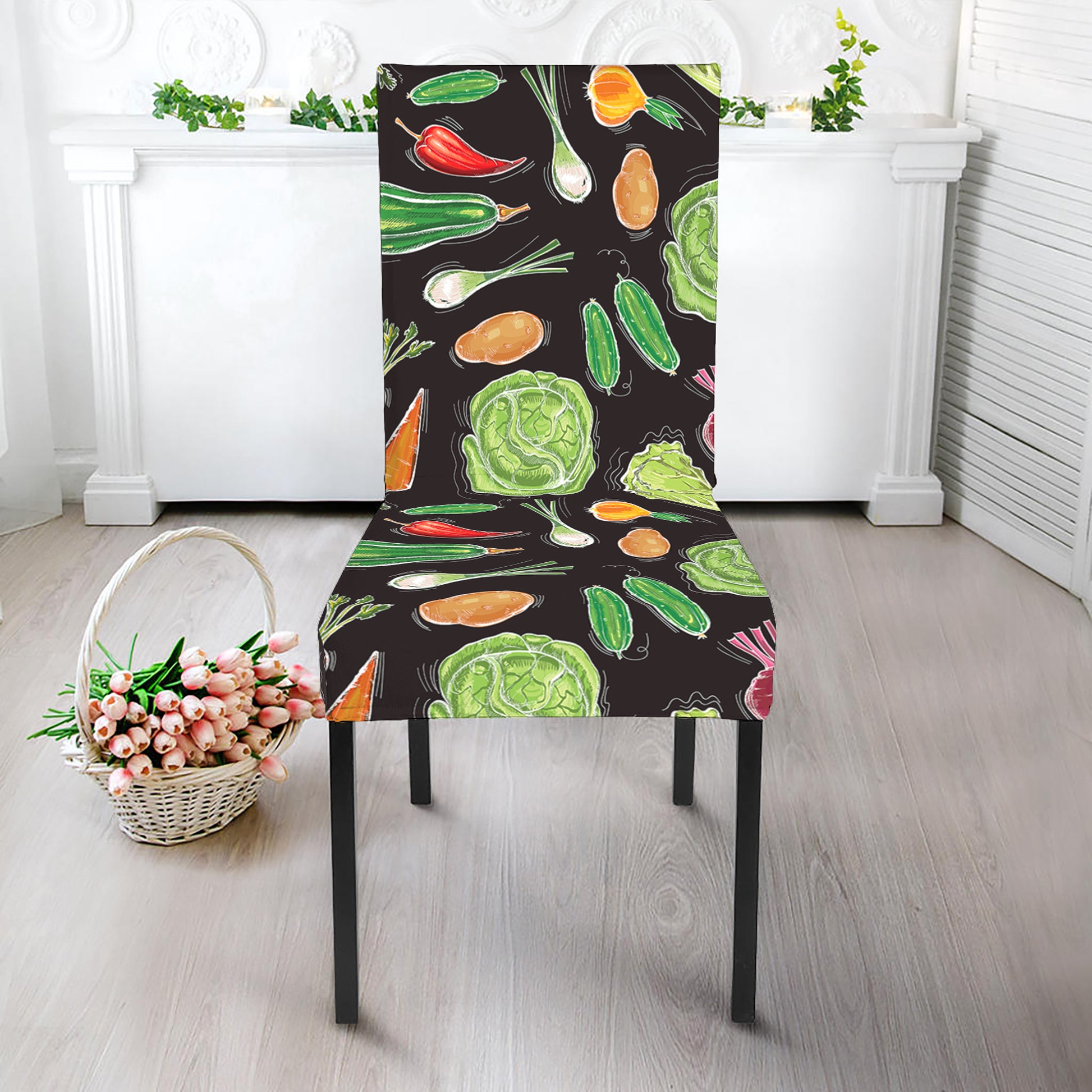Fresh Vegetable Pattern Print Dining Chair Slipcover