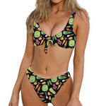 Fresh Vegetable Pattern Print Front Bow Tie Bikini