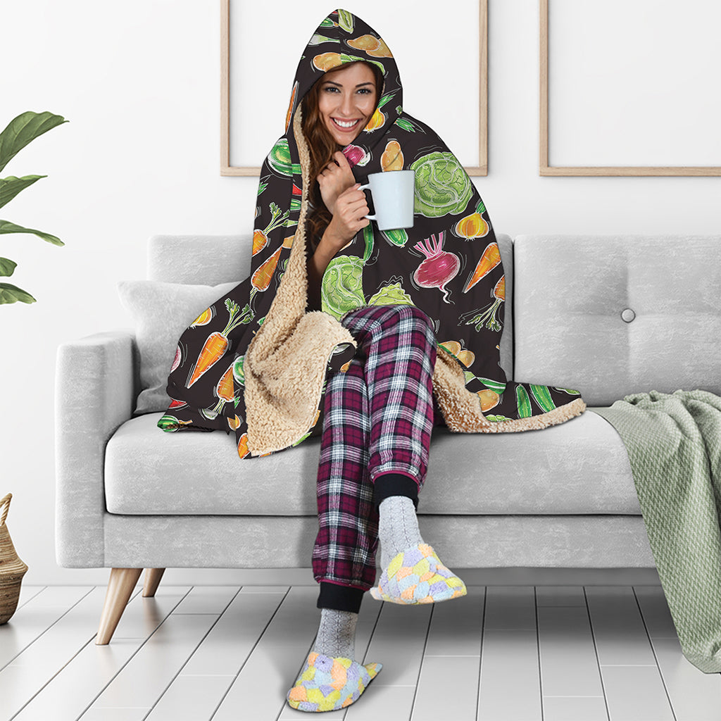 Fresh Vegetable Pattern Print Hooded Blanket